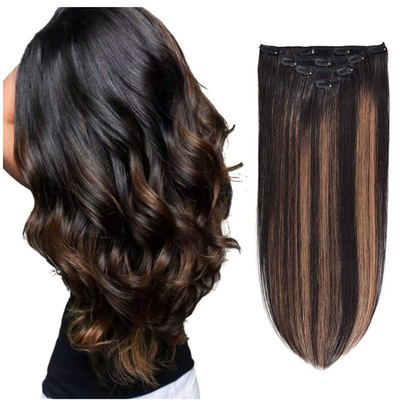ヴァージン ハイライト レミー ヘアクリップ イン エクステンション 7-9 パーツセット 天然 本物の生髪
